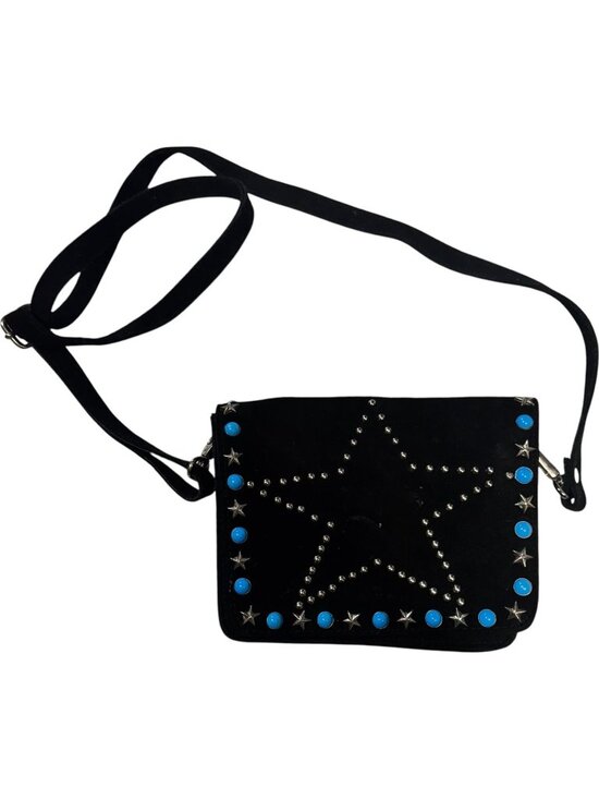 Raj L.A. Handbags - Raj L.A. Black Leather Star Studded Hand Bag with Strap